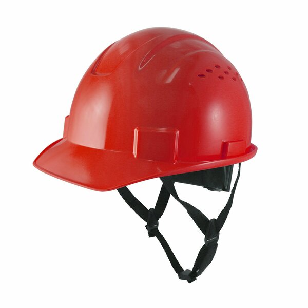 Ge Vented Full Brim Hard Hat, 4-Point Adjustable Ratchet Suspension, Red GH326R